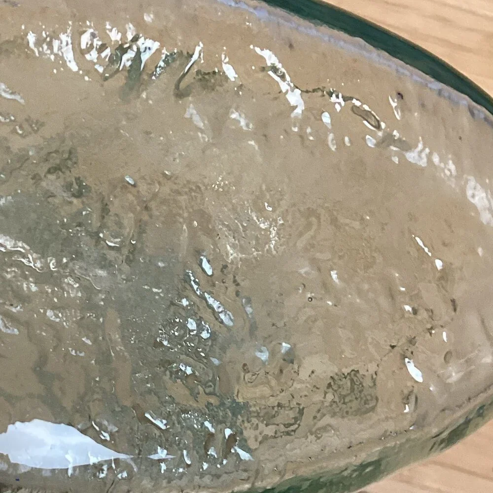 Hand Blown Glass Vase Green Tint Waves Ice